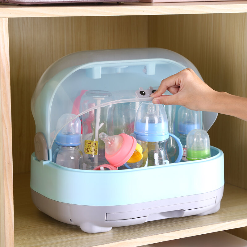 Baby Bottle Storage Box Portable Dustproof Draining Rack with Lid Baby Tableware Milk Powder Storage Box Shelf