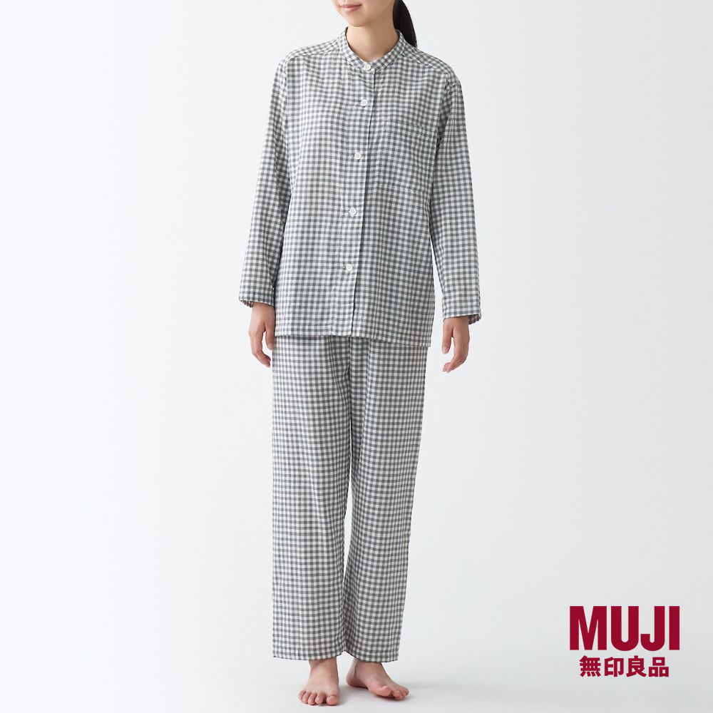 MUJI Ladies Side Seamless Double Gauze Stand Collar Pajamas