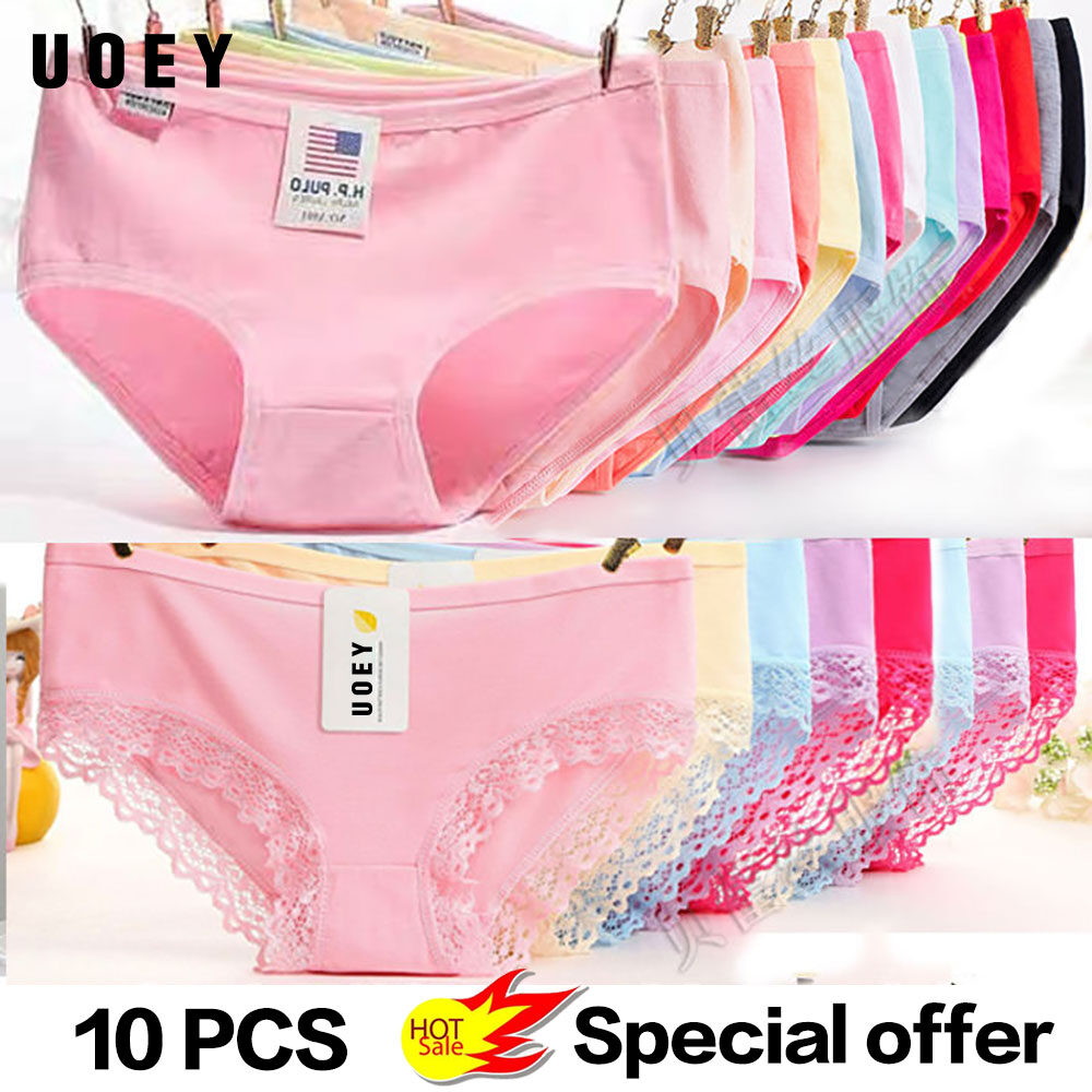 UOEY 5pcs/10pcs Pack(Random Color) Special Offer Women Panties Cotton/Modal/Lace/Bamboo Carbon Briefs for Women Low-waist Soft Breathable Briefs Ladies Sexy Modal Lace Underpants