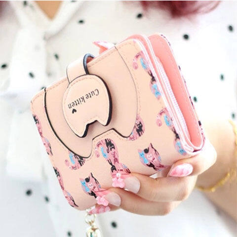 ZePo Korean Short Wallet Cut Cute Mini Coin Purse Girl Card Holder Zipper Ladies Wallet Buckle Wallet For Women