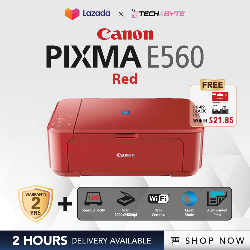 Canon PIXMA E560 Red Advanced Wireless All-In-One with Auto Duplex Low-Cost Printer (2 HOURS DELIVERY AVAILABLE)