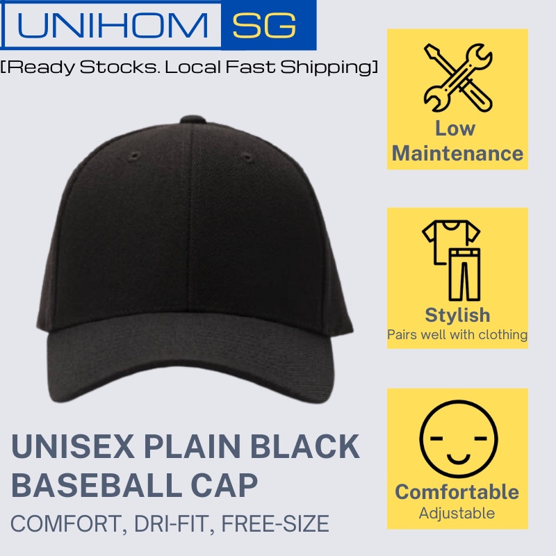 UnihomSG [ReadyStock] Unisex Plain Baseball Cap 14 colours | 100% Polyester | Free Size