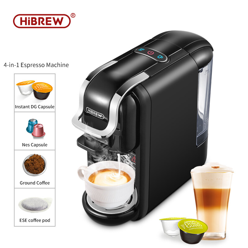 HiBREW ST-514K 4in1 espresso coffee machine 19Bar automatic capsule coffee machine compatible with Nespresso, Dolce Gusto Capsule, Coffee Powder and ESE coffee pod (optional Adapter for illy pod, Lava