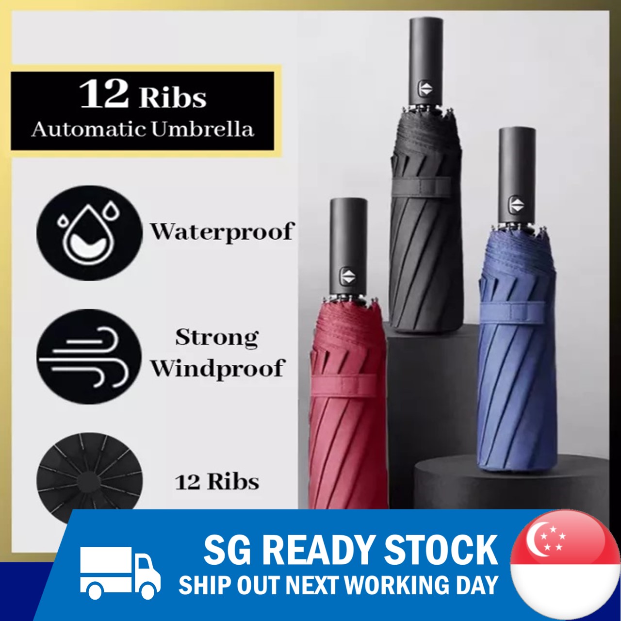 12 Ribs Automatic Umbrella / Large Umbrella / Auto Open Close