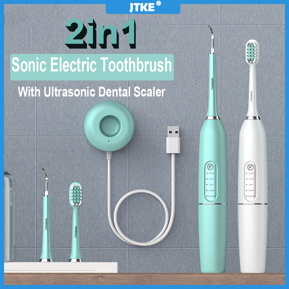 JTKE 2 In 1 Electric Toothbrush Sonic Dental Calculus Remover Teeth Cleaning Device Tooth Irrigator Remove Tartar Scaler Teeth Care