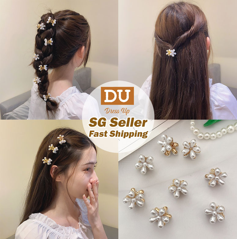[SG | Mini & Tight] 2-8pc Set 2cm Mini Faux Pearl Hair Claw Hair Clip, Cute Daisy Korean Hair Grip hair accessories for women girls