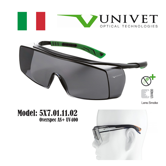 Univet 5X7,5X8 safety eyewear, spectacles for eye protection, adjustable specs, overspec OTG, impact resistant, anti-scratch, anti-fog, UV400 resistance, DIY, paintball, fishing, Gardening, Warehouse,
