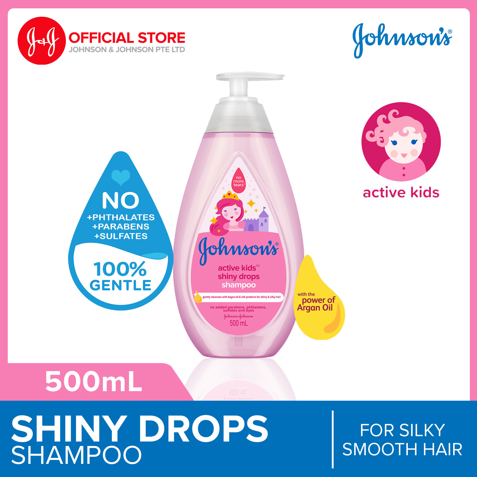 Johnson's Baby Active Kids Shiny Drops Shampoo With The Power Of Argan Oil 500ml