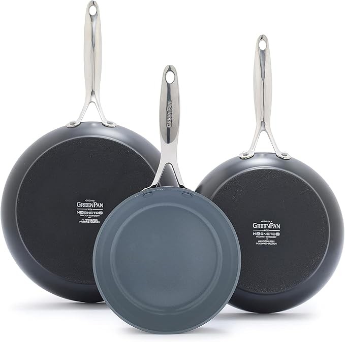 GreenPan Valencia Pro Hard Anodized Skillet Set, 3-Piece, Ceramic Nonstick 8-inch (approx. 20.3 cm), 9.5-inch (approx. 24.1 cm), and 11-inch (approx. 27.9 cm) Induction Pans, PFAS-Free, Dishwasher Saf
