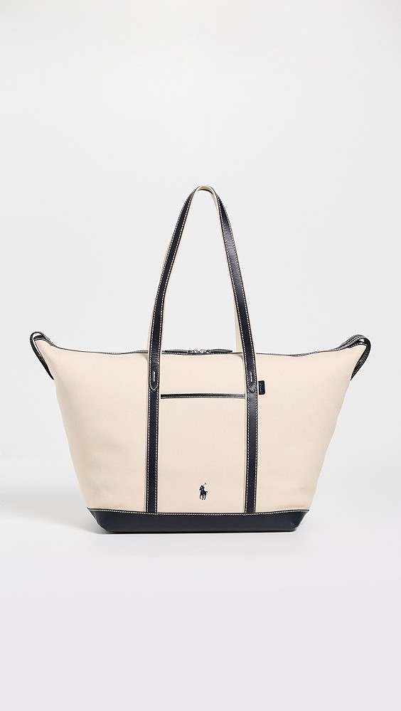 Leather Trim Canvas Large Shopper Tote